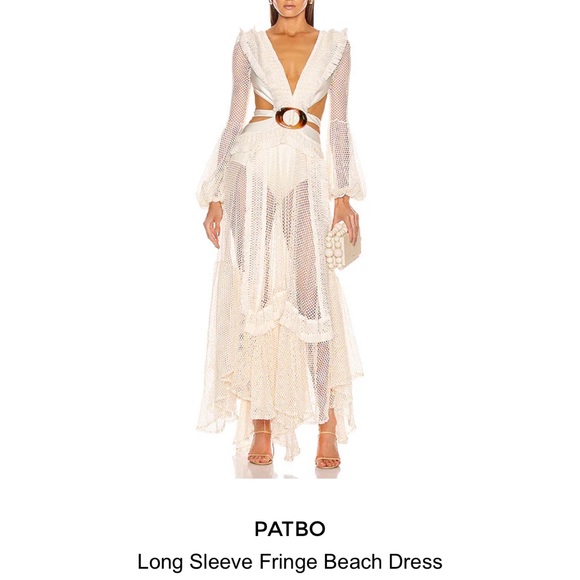 PATBO LONG SLEEVE FRINGE BEACH MAXI IVORY DRESS SMALL - Picture 8 of 12